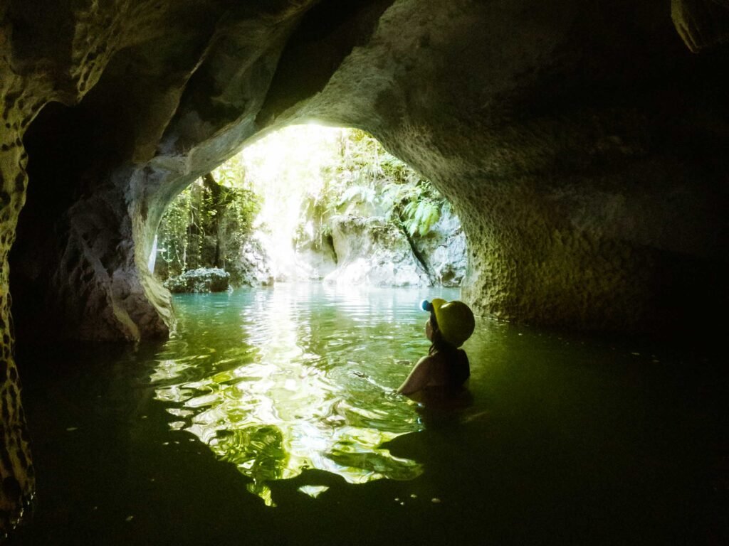 going into the lagoon of tayangban cave pool